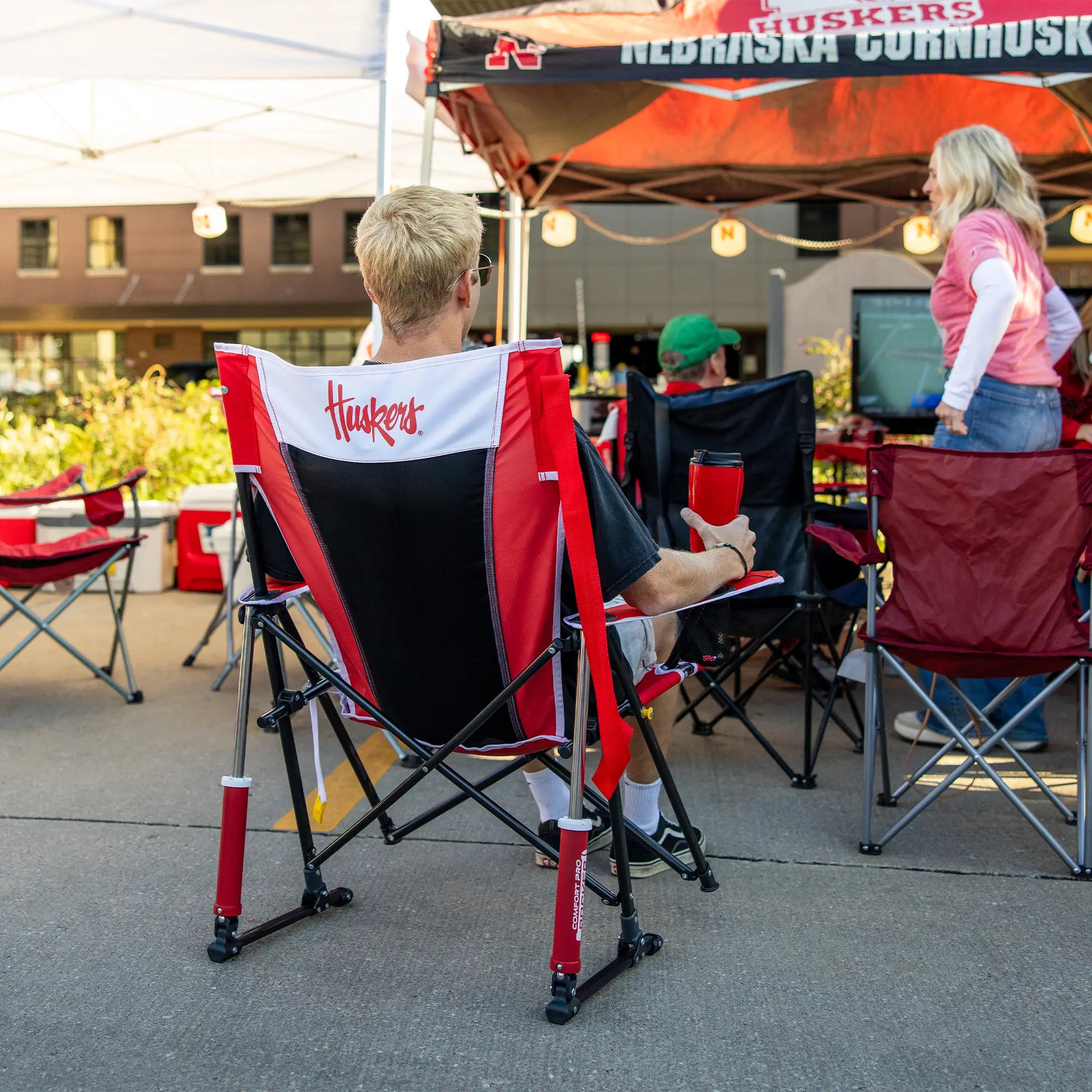 Premium All-Weather College Comfort Pro Rocker - Nebraska Cornhuskers - Choice 161 - Freestyle Rocker Portable Outdoor Folding Chair Detail