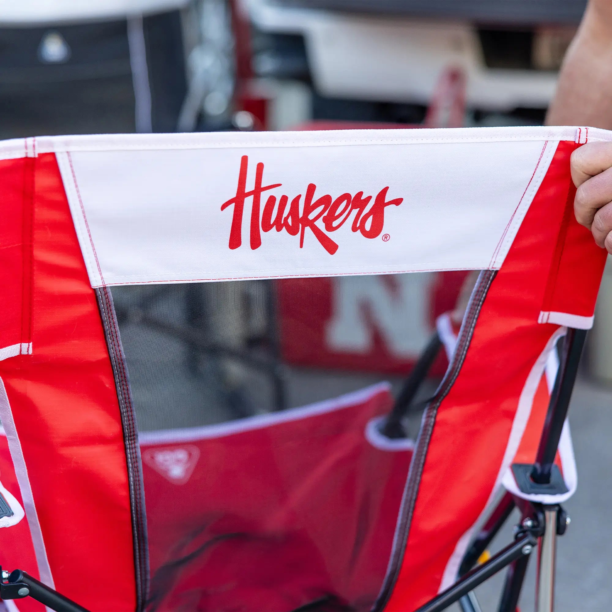 Premium All-Weather College Comfort Pro Rocker - Nebraska Cornhuskers - Choice 161 - Freestyle Rocker Portable Outdoor Folding Chair Detail