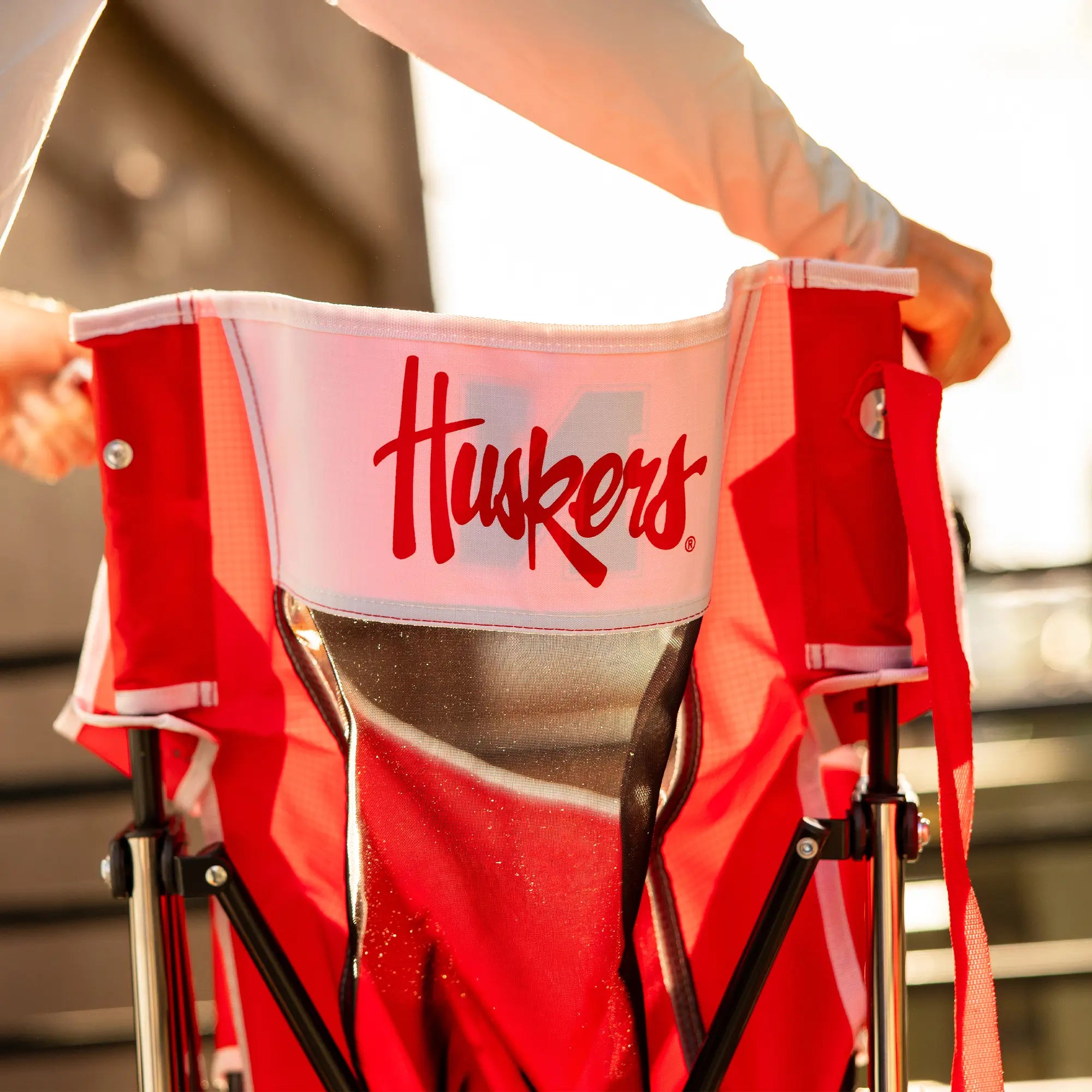 Premium All-Weather College Comfort Pro Rocker - Nebraska Cornhuskers - Choice 161 - Freestyle Rocker Portable Outdoor Folding Chair Detail