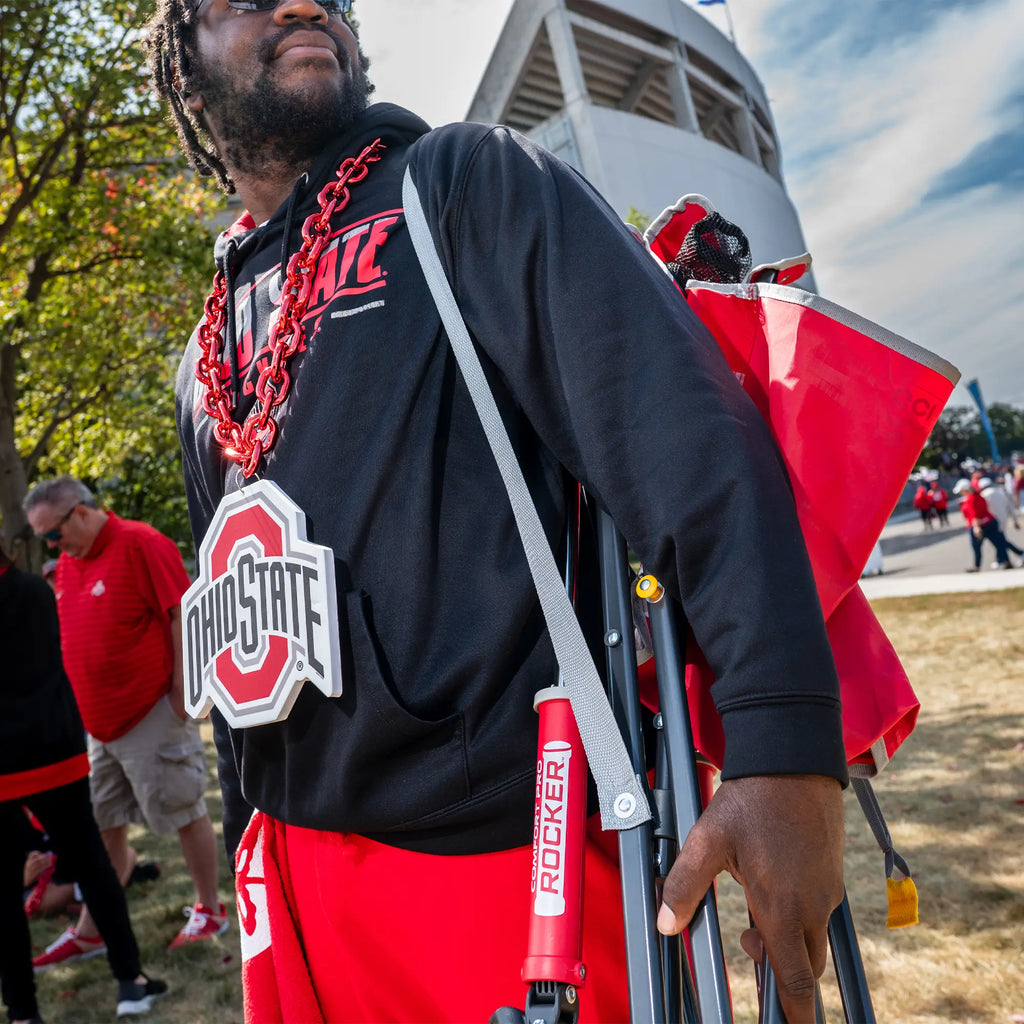 Luxury Camp College Comfort Pro Rocker - Ohio State Buckeyes - Choice 676 - RoadTrip Rocker Smooth Motion Camp Chair Detail
