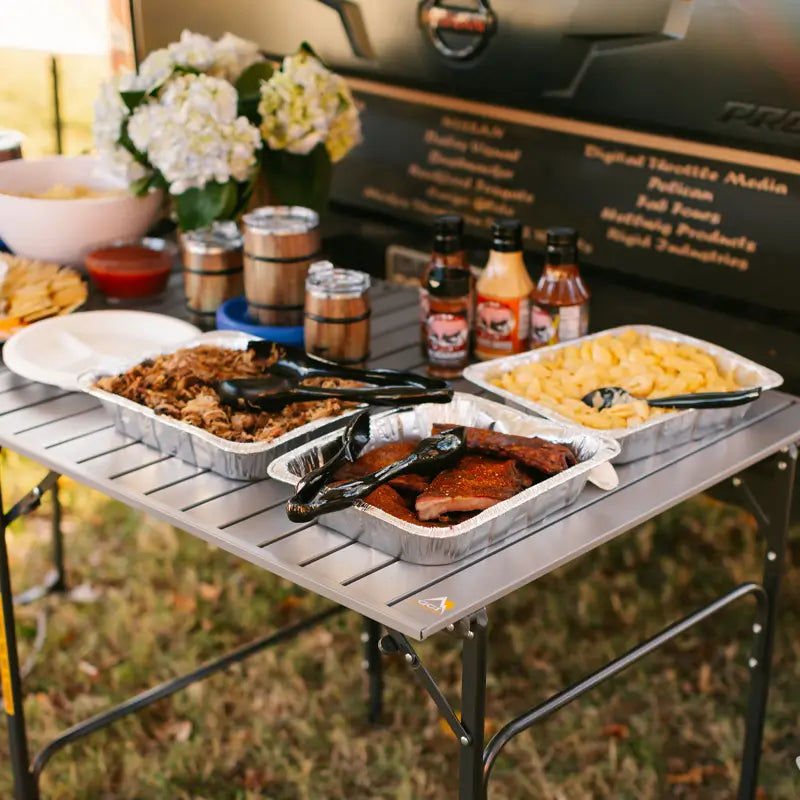 Heavy-Duty Grilling Slim-Fold Table - Choice 196 - Portable Camping Table with Heat-Resistant Countertop Detail