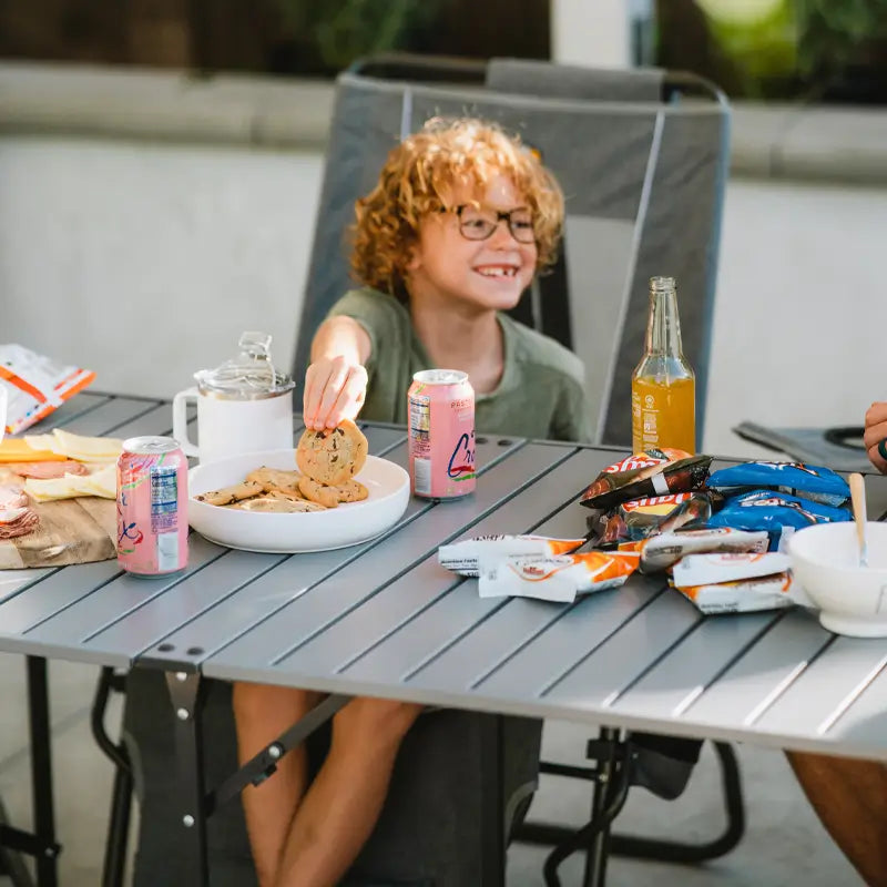 Heavy-Duty Grilling Slim-Fold Table - Choice 196 - Portable Camping Table with Heat-Resistant Countertop Detail