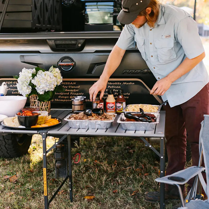 Heavy-Duty Grilling Slim-Fold Table - Choice 196 - Portable Camping Table with Heat-Resistant Countertop Detail