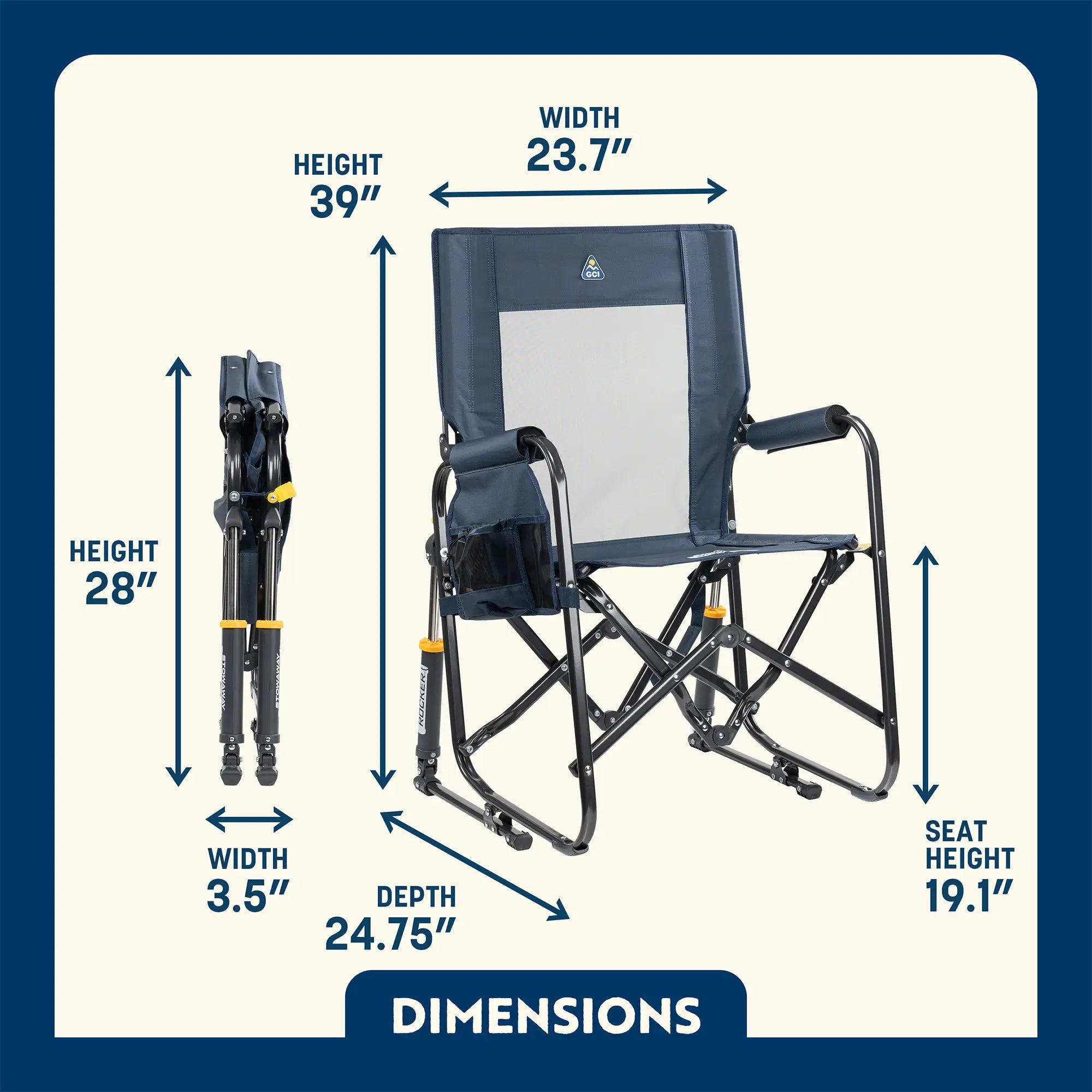 Patented Spring-Action Stowaway Rocker with Storage Pouch - Choice 573 - RoadTrip Rocker Smooth Motion Camp Chair Detail