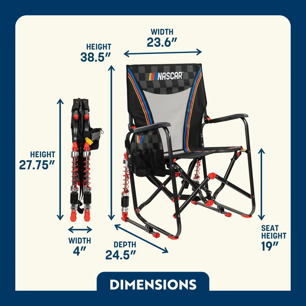 Premium All-Weather Adjustable Rocker - NASCAR - Choice 899 - Patented Spring-Action Rocking Chair for Camping Detail