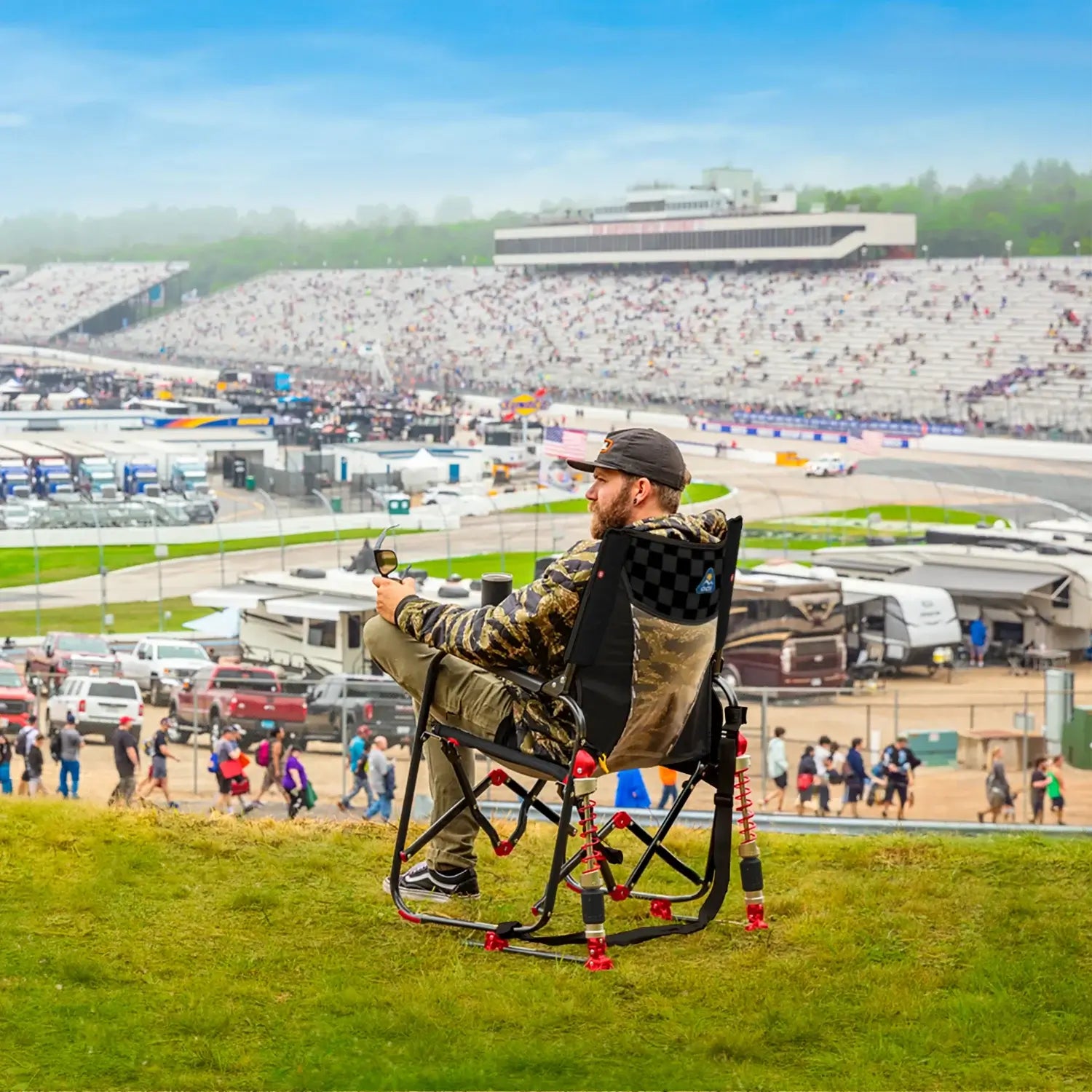 Premium All-Weather Adjustable Rocker - NASCAR - Choice 899 - Patented Spring-Action Rocking Chair for Camping Detail