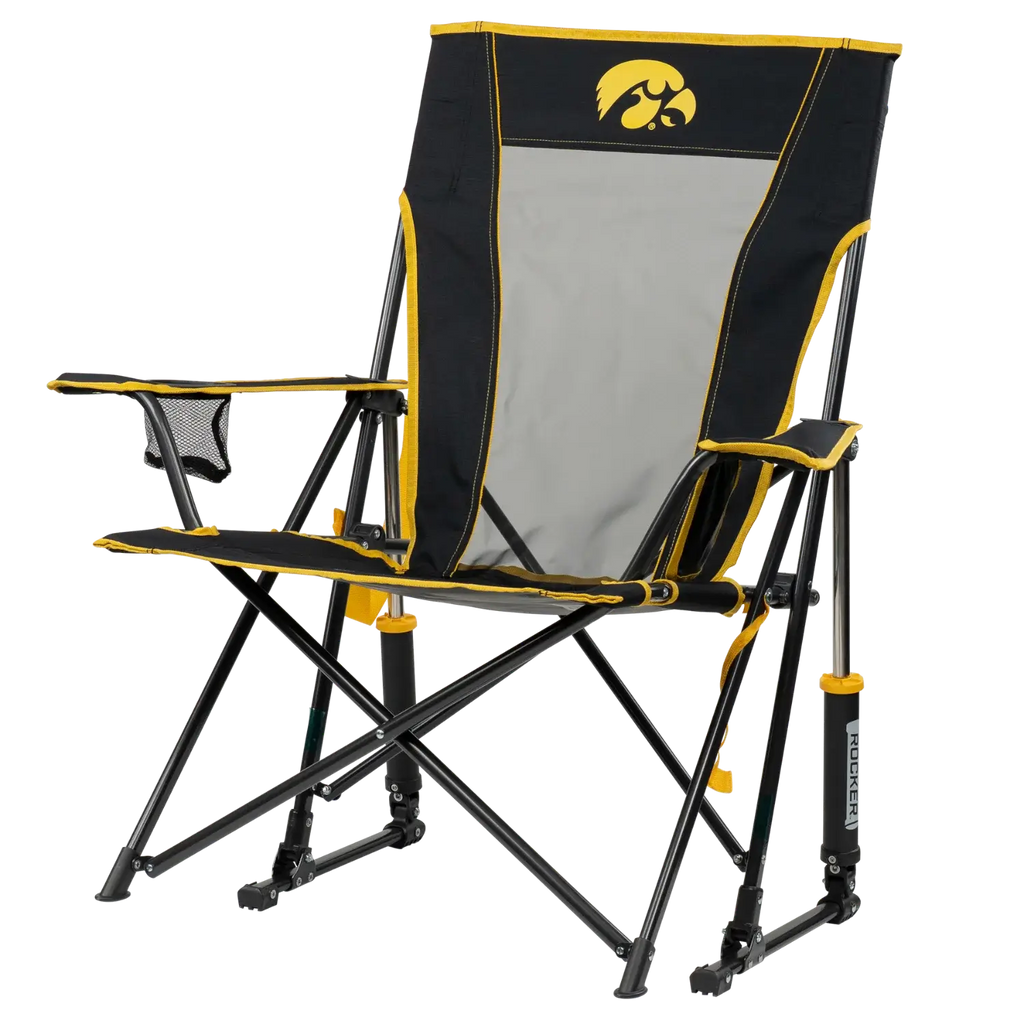 Premium All-Weather College Comfort Pro Rocker - Iowa Hawkeyes - Choice 249 - Patented Spring-Action Rocking Chair for Camping Detail