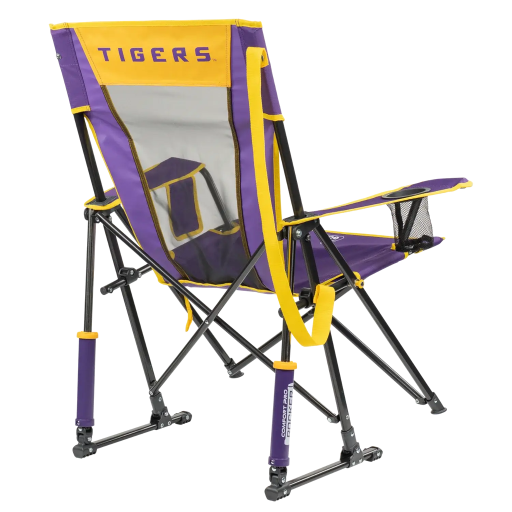 Heavy-Duty Freestyle College Comfort Pro Rocker - LSU Tigers - Choice 880 - RoadTrip Rocker Smooth Motion Camp Chair Detail