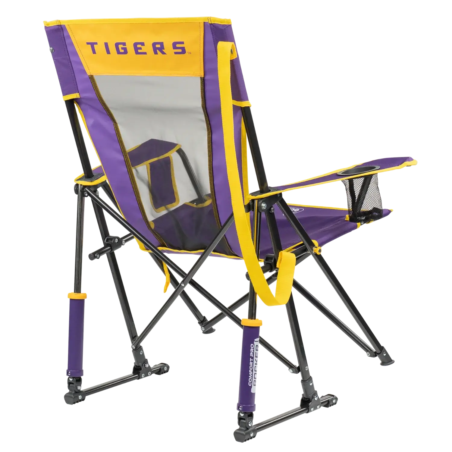 Heavy-Duty Freestyle College Comfort Pro Rocker - LSU Tigers - Choice 880 - RoadTrip Rocker Smooth Motion Camp Chair Detail