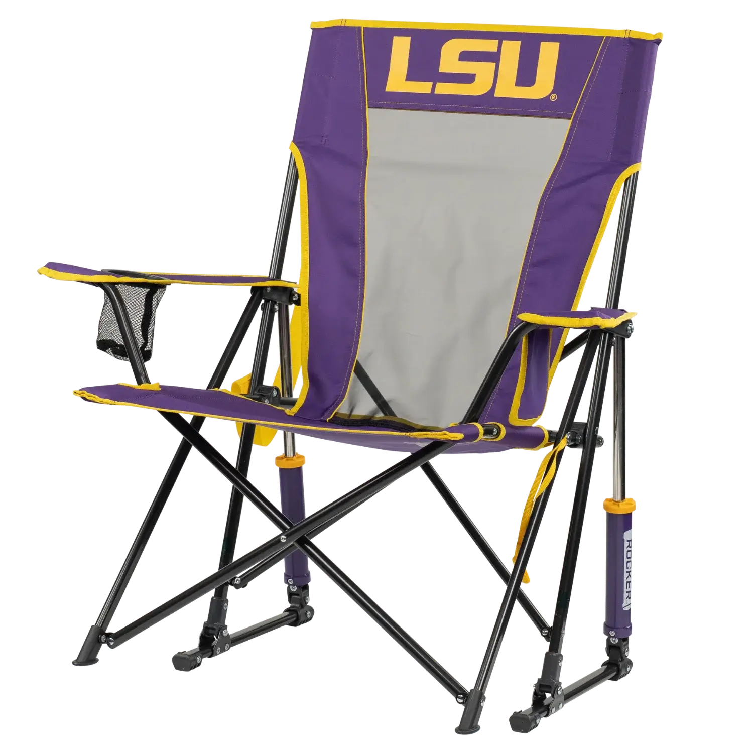 Heavy-Duty Freestyle College Comfort Pro Rocker - LSU Tigers - Choice 880 - RoadTrip Rocker Smooth Motion Camp Chair Detail