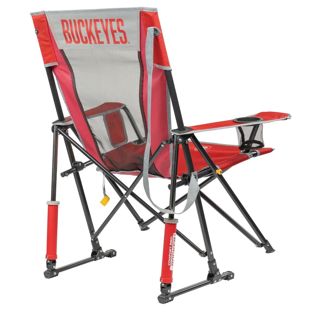 Luxury Camp College Comfort Pro Rocker - Ohio State Buckeyes - Choice 676 - RoadTrip Rocker Smooth Motion Camp Chair Detail