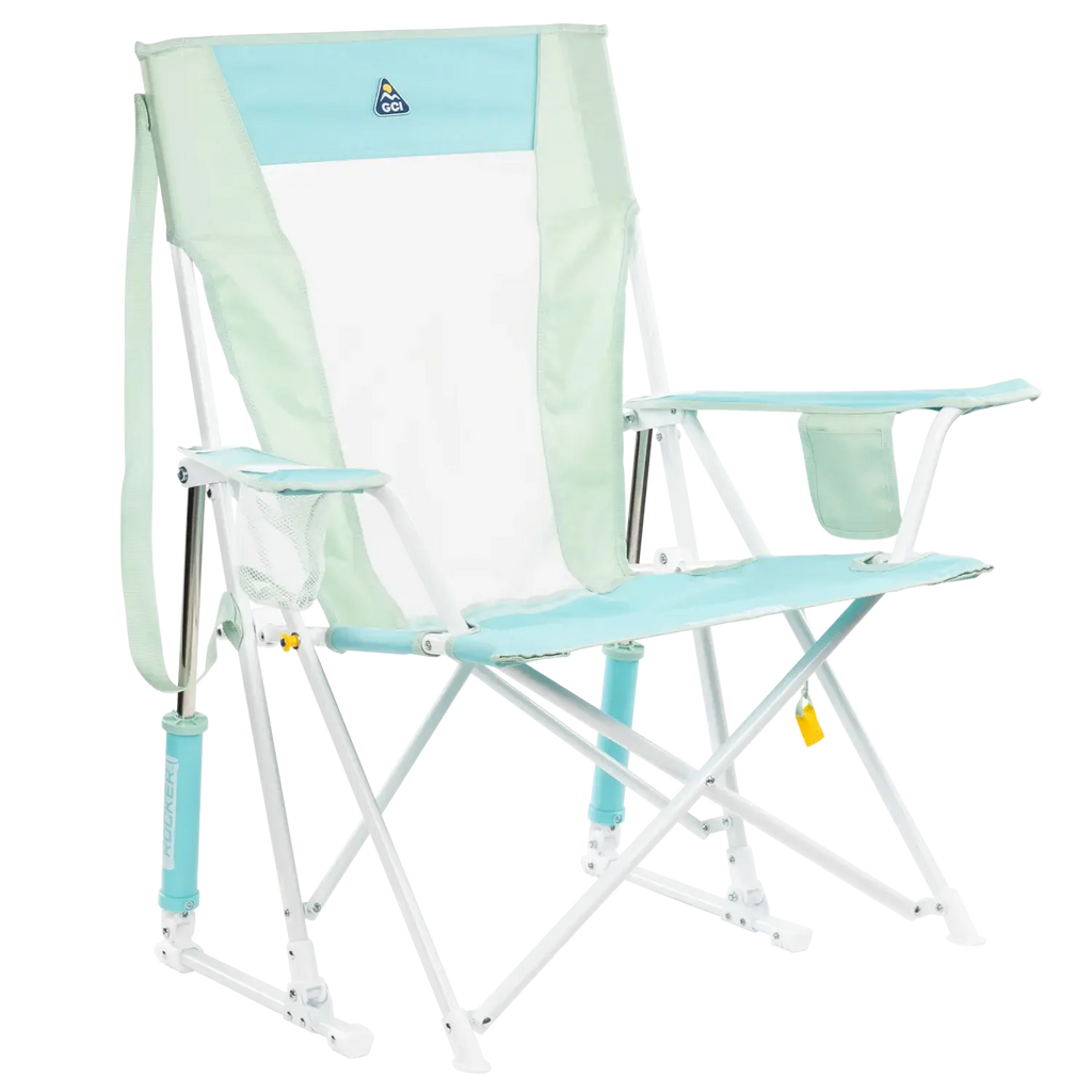 Luxury Camp Comfort Pro Rocker - Choice 375 - Patented Spring-Action Rocking Chair for Camping - Pastel Green