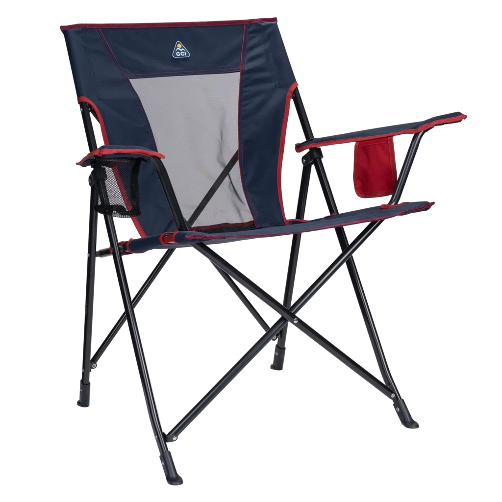 Telescoping Frame Comfort Quad Chair - Choice 989 - Space-Saving Micro-Folding Chair for Backpacking - Indigo/Red