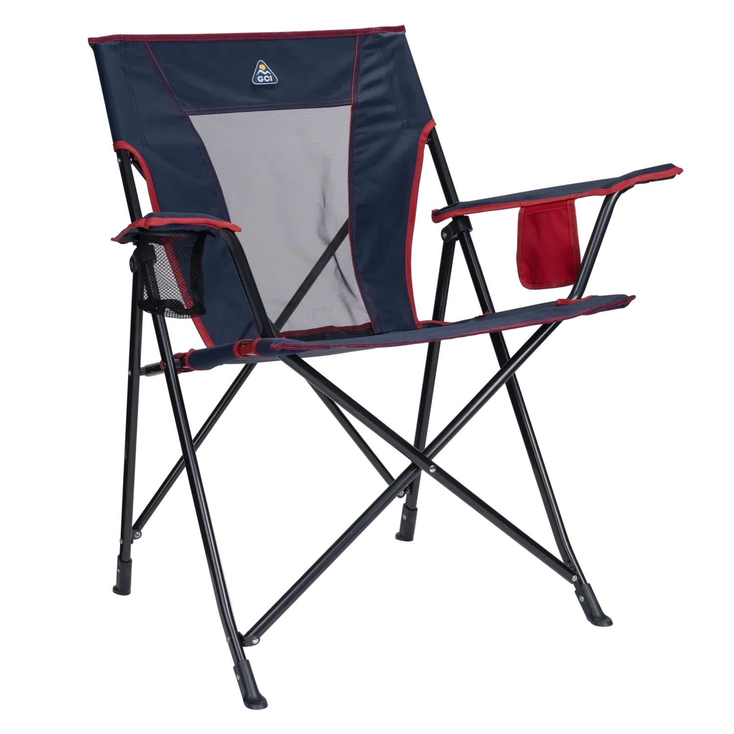Telescoping Frame Comfort Quad Chair - Choice 989 - Space-Saving Micro-Folding Chair for Backpacking - Indigo/Red