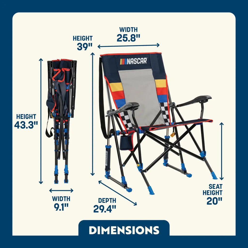 Smooth Motion RoadTrip Rocker - NASCAR For Him - Choice 453 - Patented Spring-Action Rocking Chair for Camping Detail