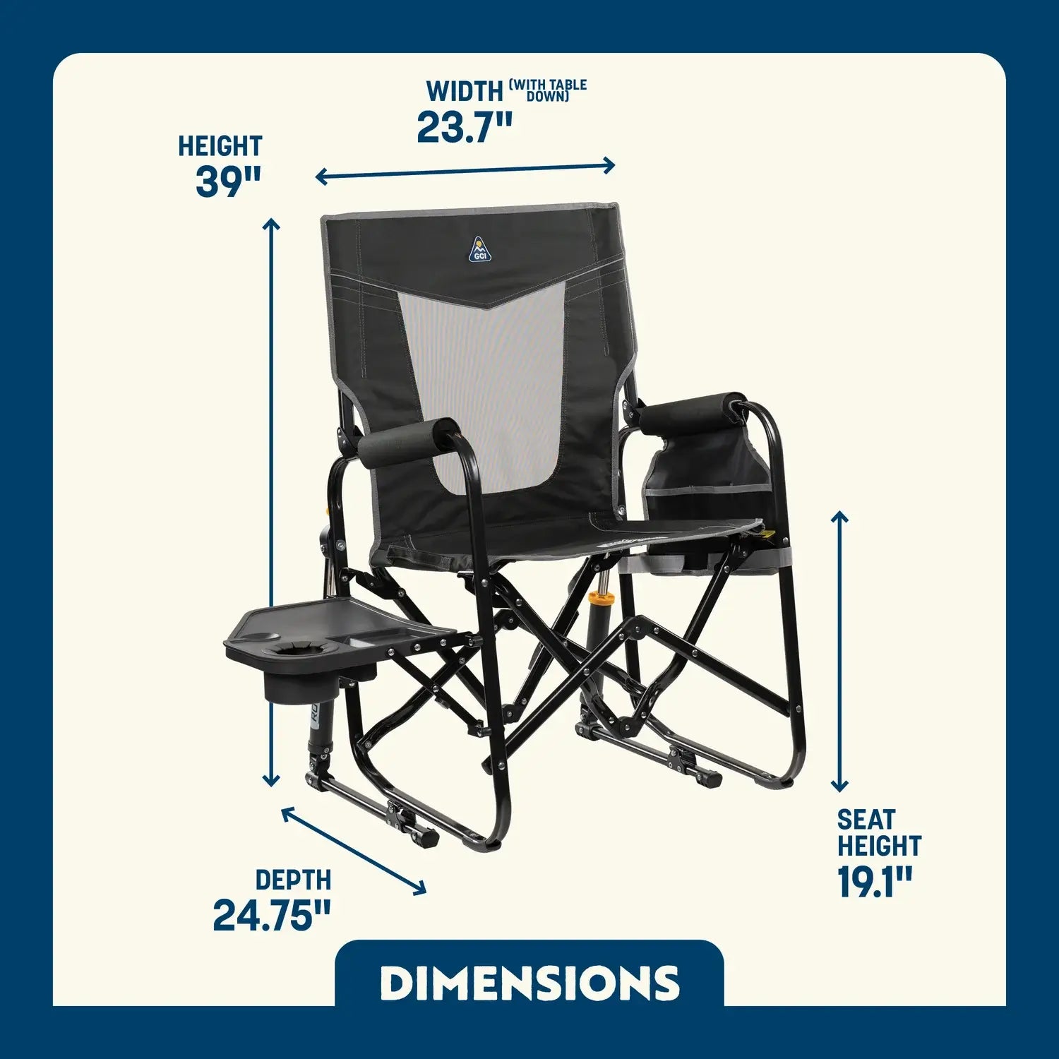 Premium All-Weather Stowaway Rocker with Side Table - Choice 253 - RoadTrip Rocker Smooth Motion Camp Chair Detail