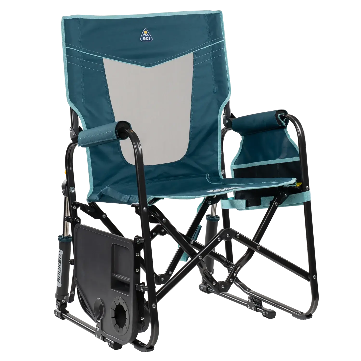 Premium All-Weather Stowaway Rocker with Side Table - Choice 253 - RoadTrip Rocker Smooth Motion Camp Chair Detail